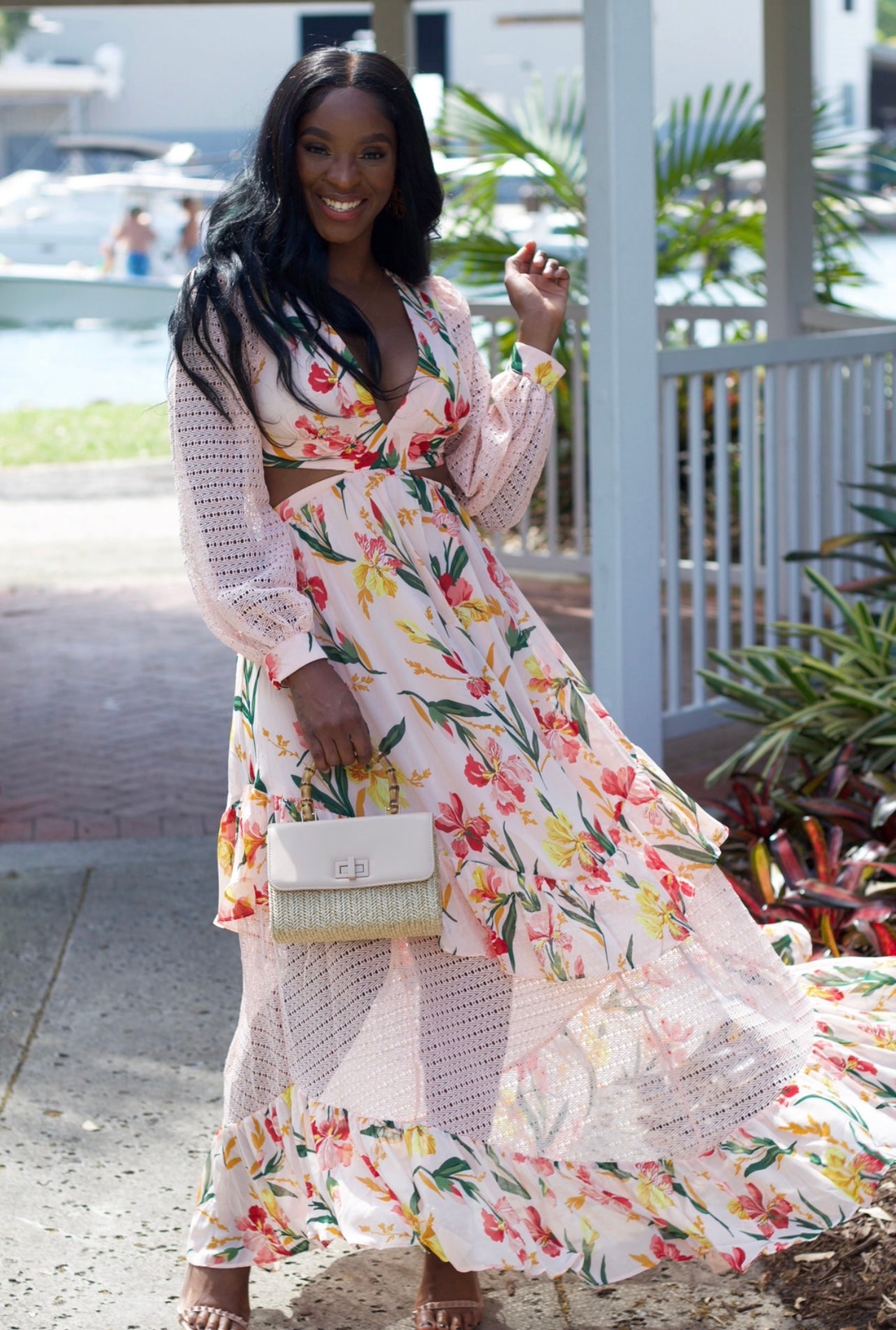 She's Blooming Floral Cut-Out Maxi Dress