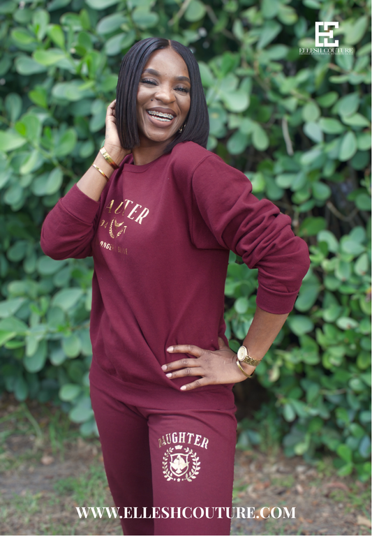 Maroon & Gold “Daughter” Sweatsuit – Adopted Into Royalty