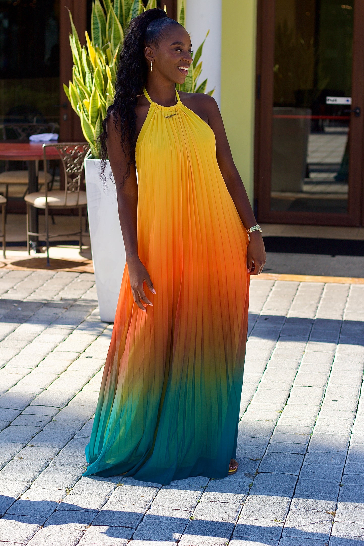 Sunset Beauty Ombre Backless Maxi Dress