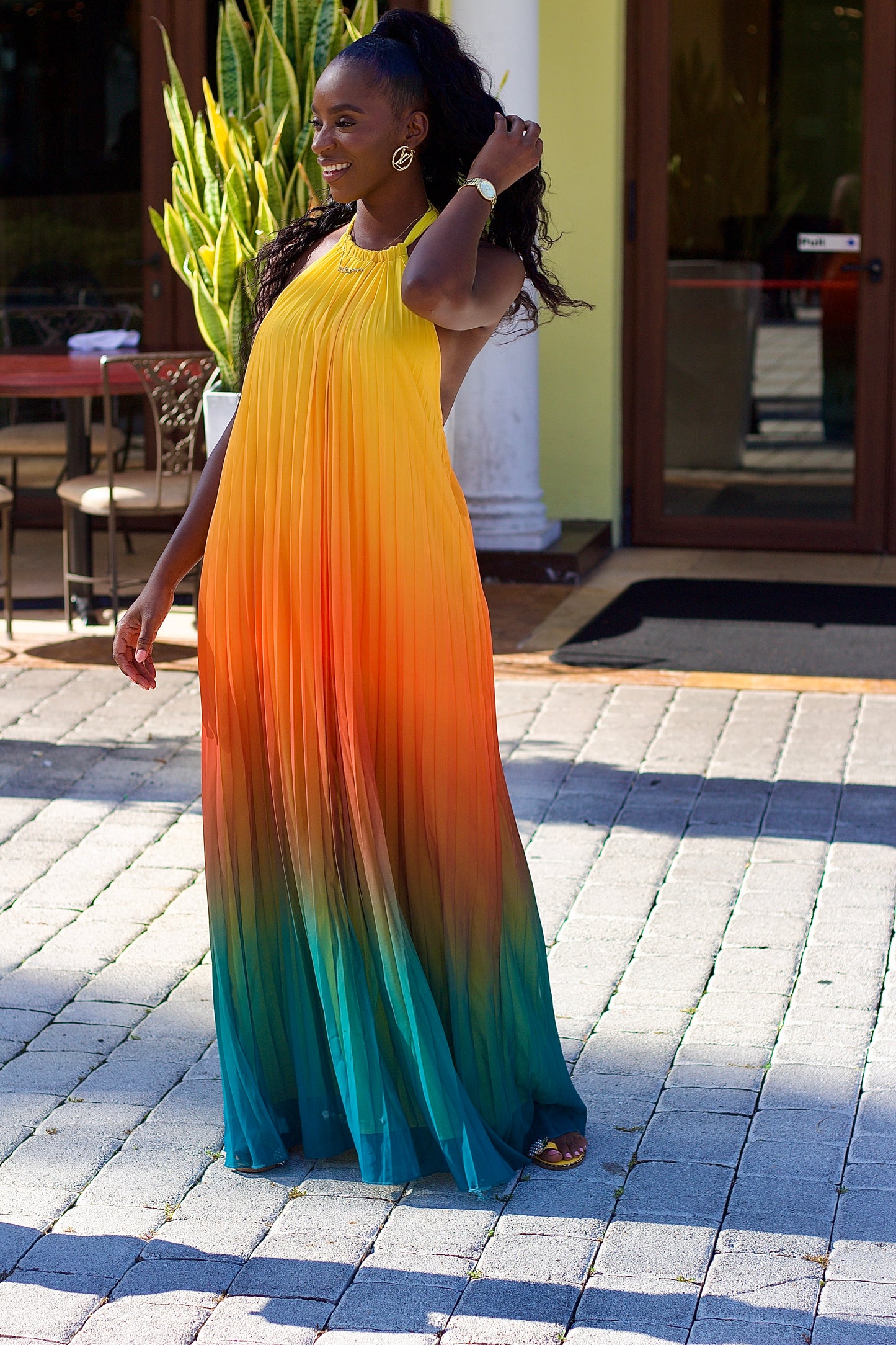 Sunset Beauty Ombre Backless Maxi Dress