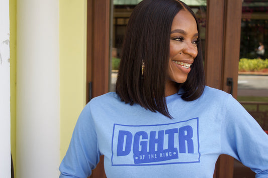 The Daughter of the King Tee (Long Sleeve Baby Blue)