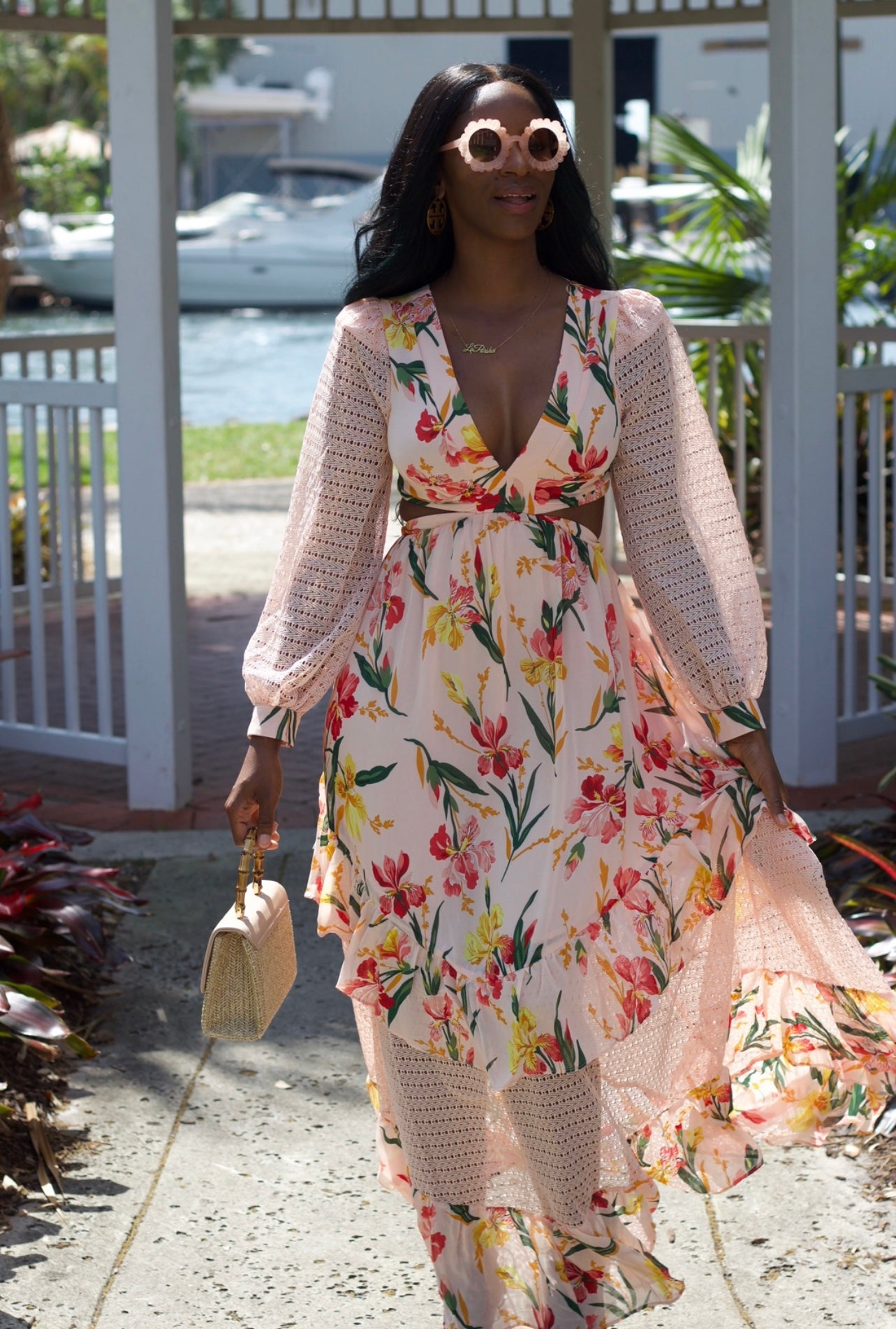 She's Blooming Floral Cut-Out Maxi Dress